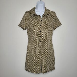 Heart & heels 70s vibe geometric print disco groovy partial button front romper